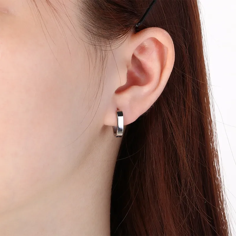 Geometric Stainless Steel Huggie Earrings Minimalist Unisex Trendy European Jewelry