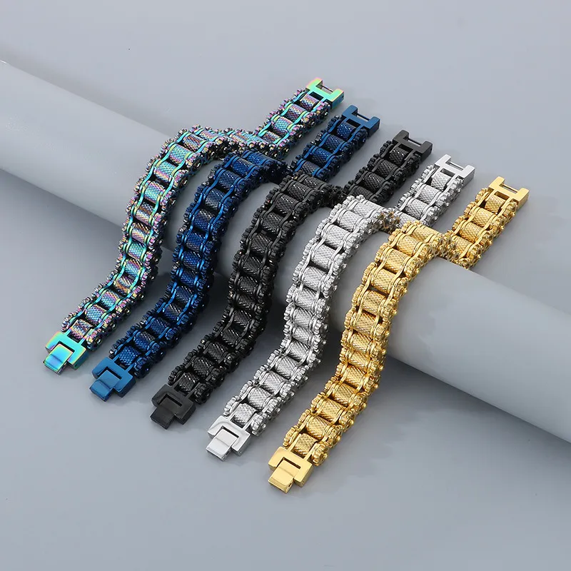 Personalized Trendy European and American Hip Hop Stainless Steel Men's Bicycle Chain Motorcycle Chain Bracelet Jewelry