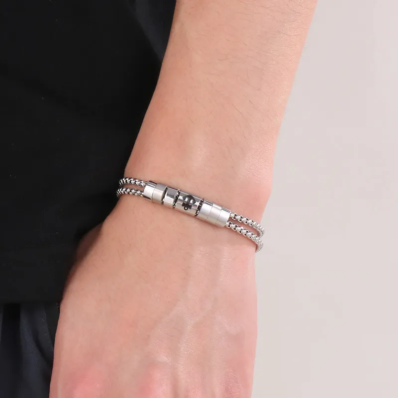 Wholesale Stainless Steel Double-Layer Boat Anchor Color Matching Bracelet Jewelry Buckle Trendy Men's Jewelry