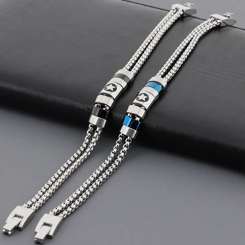 Wholesale Stainless Steel Double-Layer Boat Anchor Color Matching Bracelet Jewelry Buckle Trendy Men's Jewelry