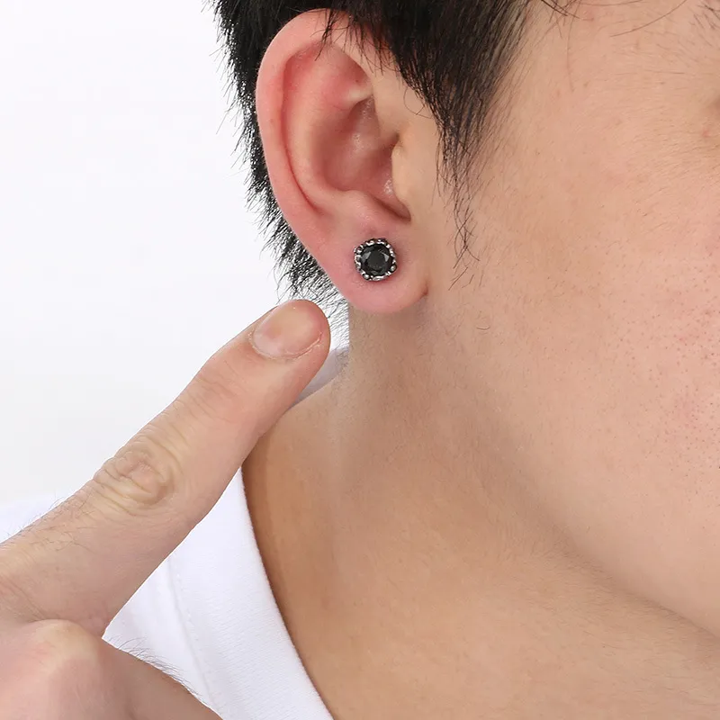 Punk Style Retro Personality Stainless Steel High-End Feeling Diamond Studded Geometric Temperament Earrings