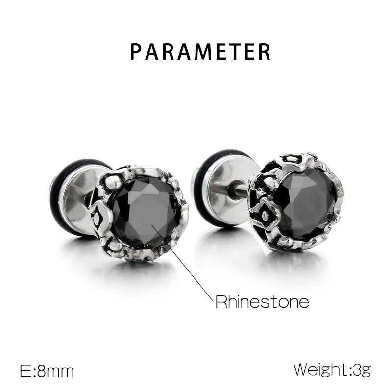 Punk Style Retro Personality Stainless Steel High-End Feeling Diamond Studded Geometric Temperament Earrings