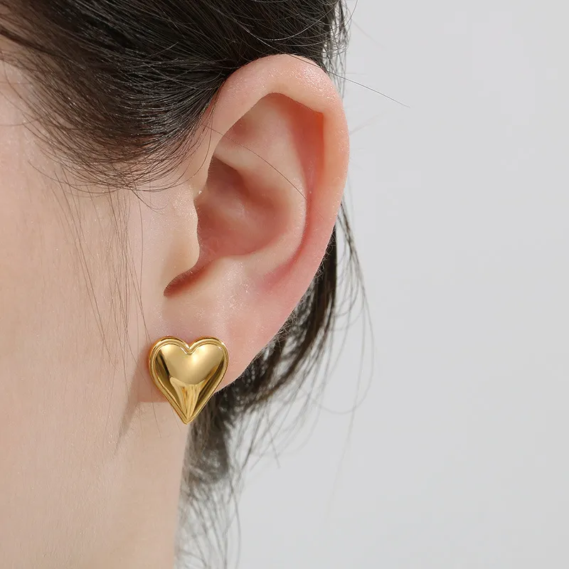 European American Ins Earrings Two-Tone Gold Silver Heart Stainless Steel Stud Earrings