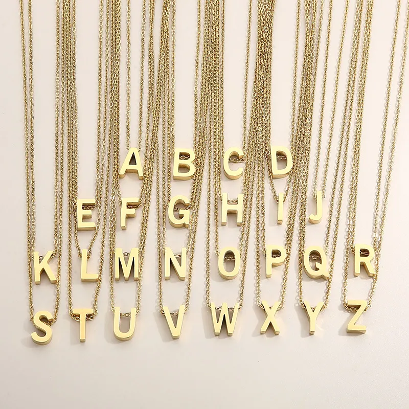 26 English Letters Short Collarbone Chain Wholesale European American Fashion Stainless Steel Pierced Letter Pendant Necklace