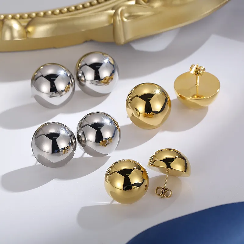 Cross Border Popular Stainless Steel Hemispherical Hollow Earrings, Internet Famous, Simple and Generous, Light Luxury Earrings