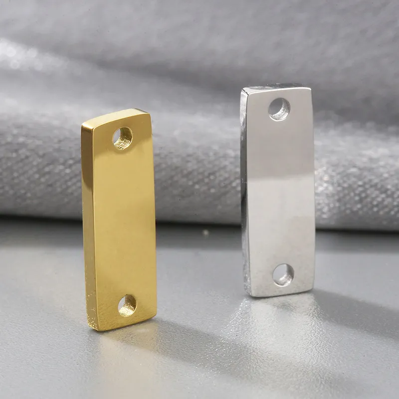 Stainless Steel Rectangular Double Hole Necklace Pendant Smooth Square Bracelet DIY Accessories