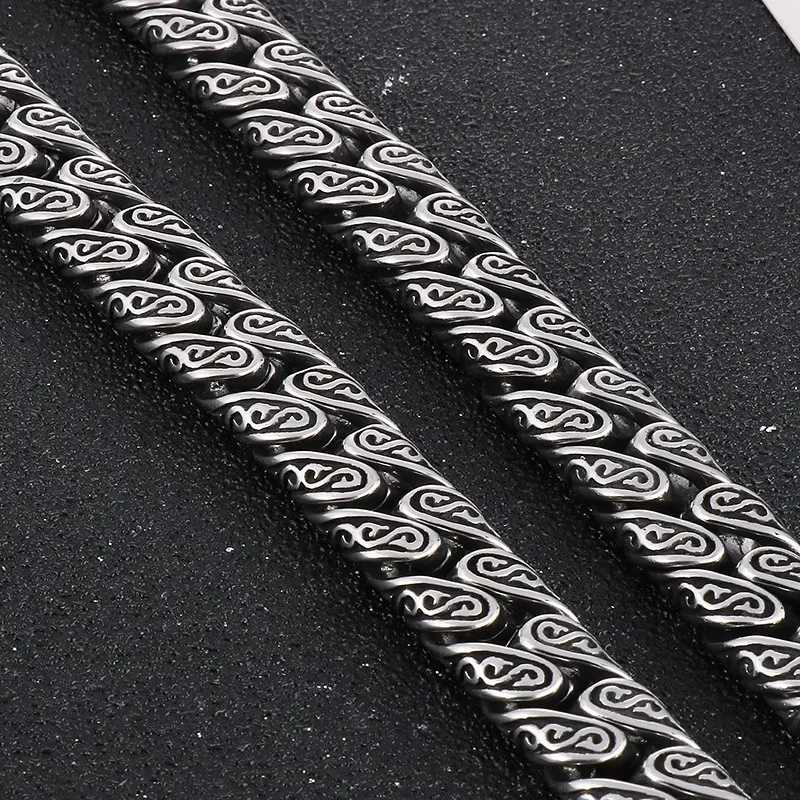 Punk Retro Vintage Patterns Stainless Steel Men's Bracelet Necklace Jewelry Set