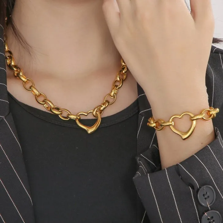 Stylish Hollow Heart Design Stainless Steel Jewelry Set Accessory Collection