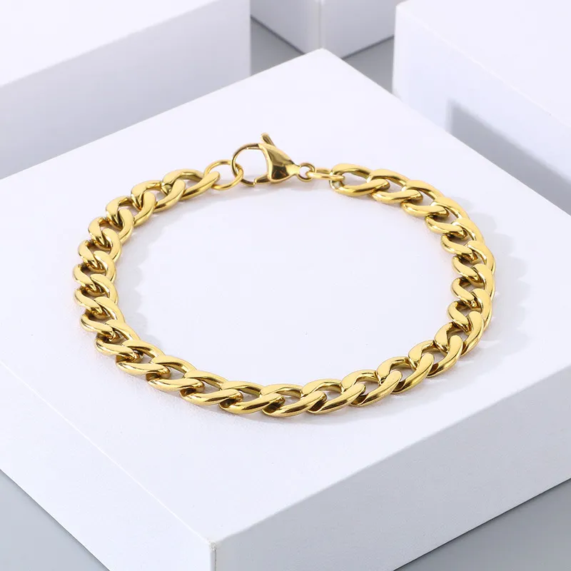 Wholesale Fashion Stainless Steel Cuban Chain Fried Dough Twists Chain Double Layer Overlay Hip Hop Bracelet for Men and Women