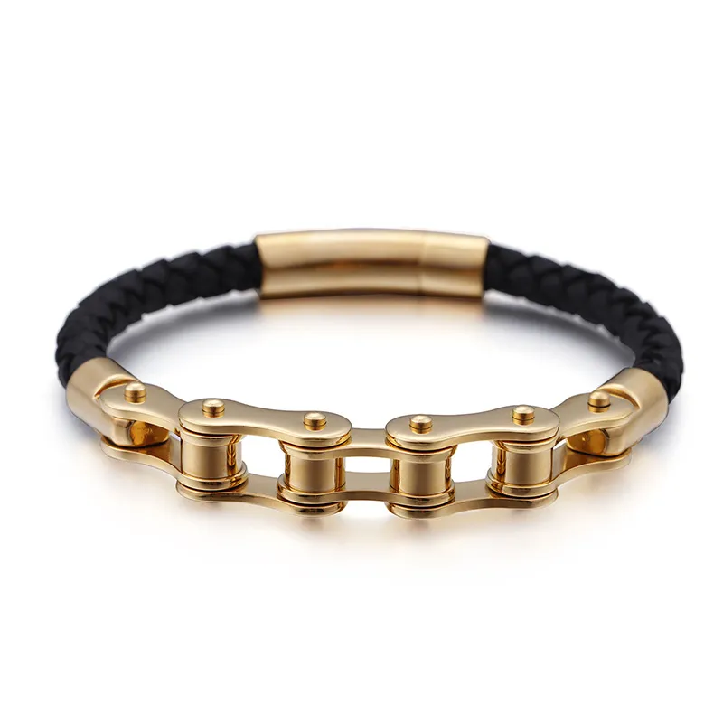 Street Trend Fashion Leather Bracelet Personalized Stainless Steel Bicycle Chain Bracelet