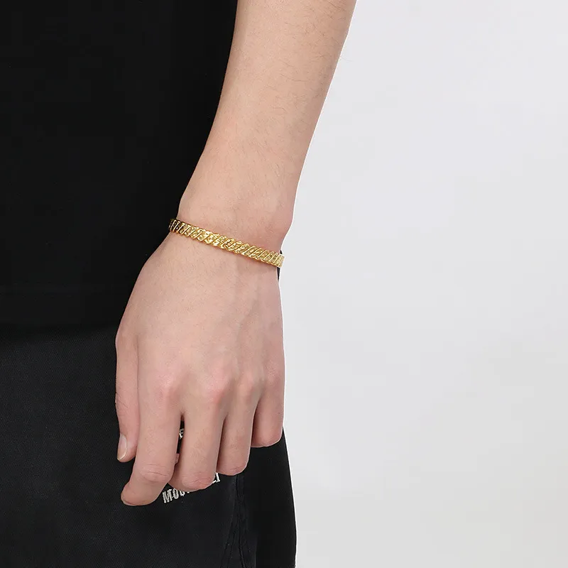 Ins Stainless Steel Textured C-Shaped Adjustable Bracelet Personality Twisted Rope Bangle Wholesale