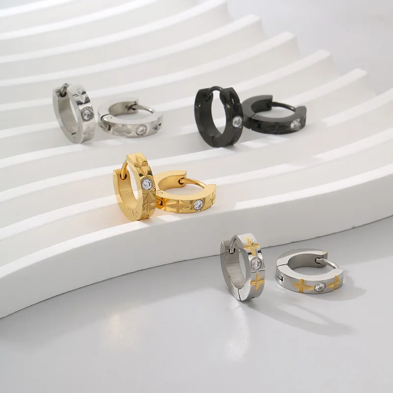 Simple and Personalized Diamond Studded C-Shaped Earrings, Hip Hop Versatile Stainless Steel Jewelry