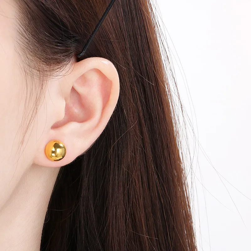 Classic and Fashionable Stainless Steel Multi Size Geometric Hollow Smooth Semi Spherical Earrings
