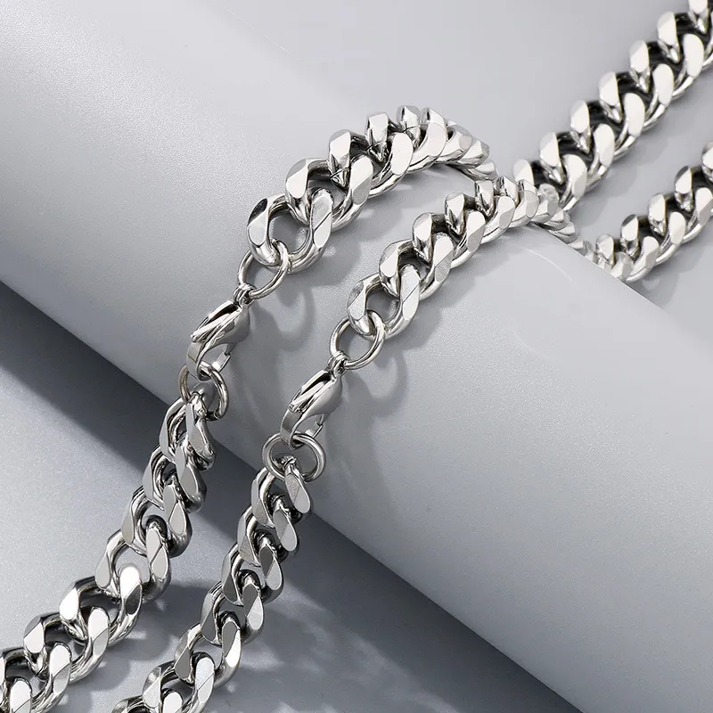 Six-Sided Milled Cuban Bracelet Necklace Fashion Stainless Steel Chain Jewelry