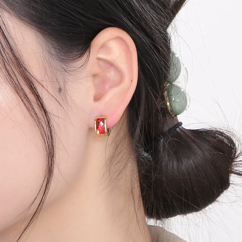 European and American Style Glass Ear Clips Stainless Steel Earrings for Women