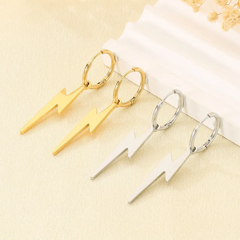 Fashionable Stainless Steel Three-Dimensional Photosensitive Surface Lightning Shaped Temperament Neutral Earring Jewelry