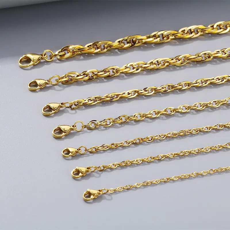 Minimalist Style Neutral Stainless Steel Multi Size Encrypted Hand Woven Chain Necklace&Bracelet