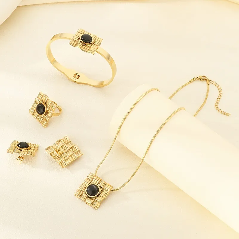 Stylish Four-Piece Earring Set with Beautiful Inlaid Stone Accents
