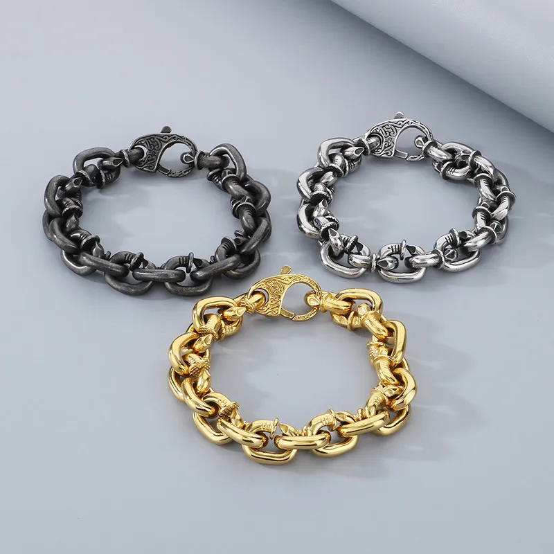 European and American Style, Domineering Personality, Nail Necklace, Punk Retro Design, Square Rivet, Stainless Steel Men's Bracelet Set