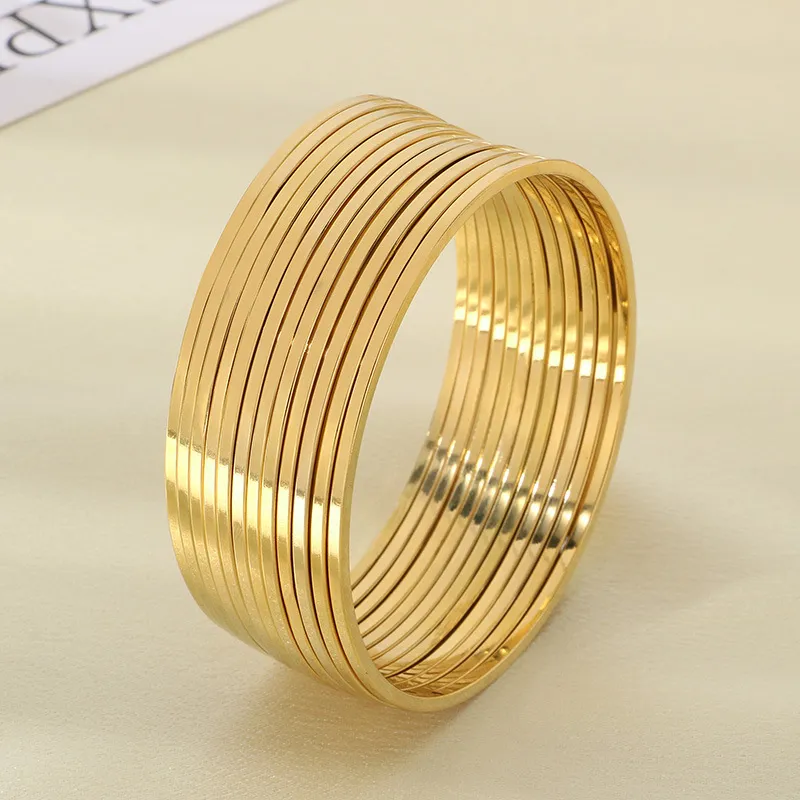 18K Vacuum Gold Plated 2mm Wide Square Wire Stainless Steel Stackable Bracelet