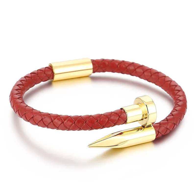 Wholesale Creative Stainless Steel Braided Leather Nail Opening Bracelet Men's Magnetic Buckle Bracelet