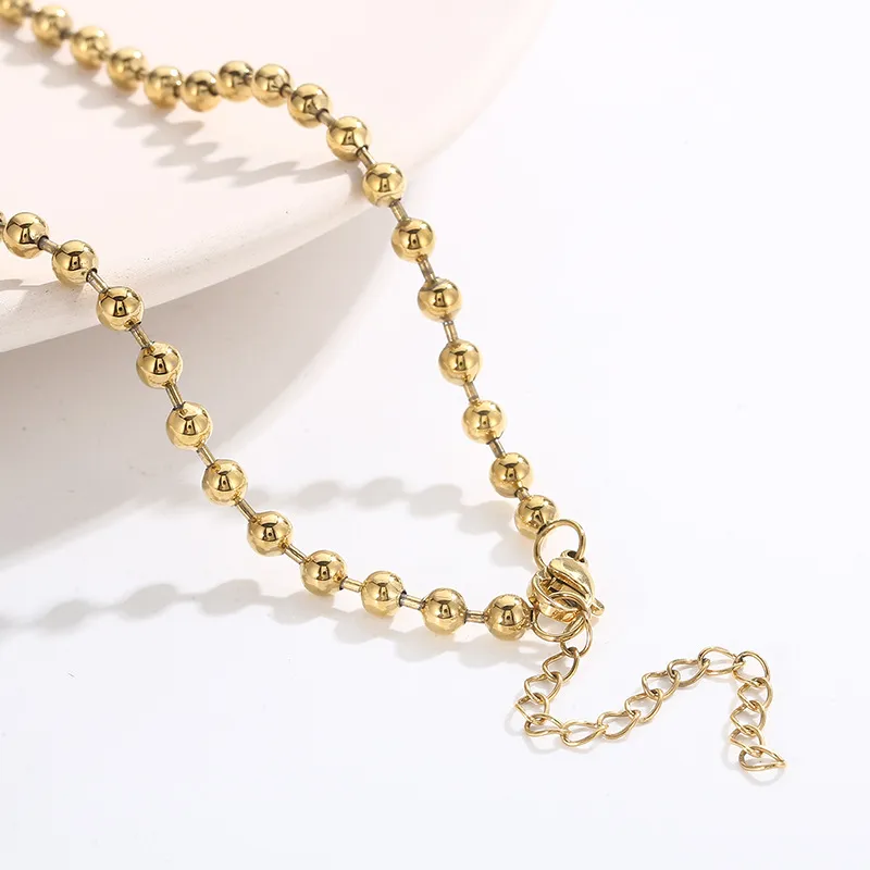 Stainless Steel 3D 18K Gold-Plated Heart-Shaped Bead Necklace and Bracelet Personalized Women's Set