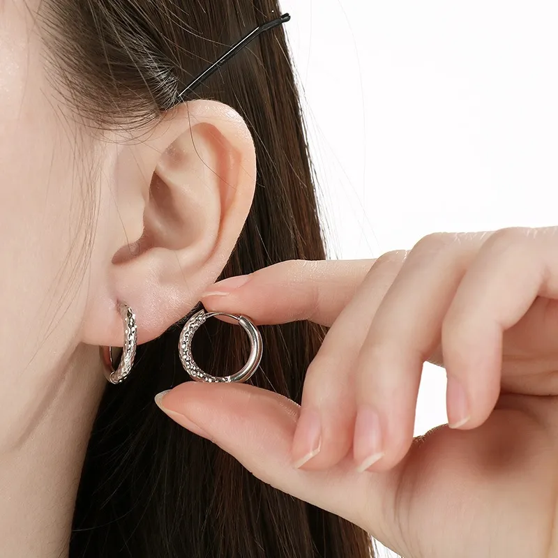 Fashion Stainless Steel Creative Texture Pattern Circular Temperament Girl Earrings Jewelry Wholesale