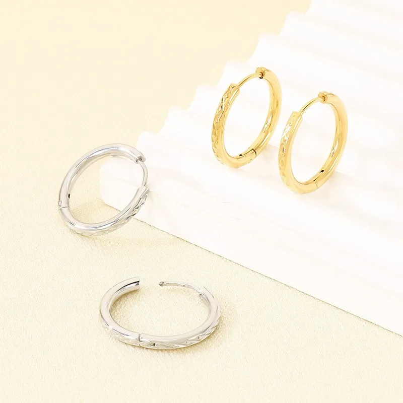 Stainless Steel Creative Texture Pattern Circular Temperament Girl Earrings Fresh Artistic Jewelry