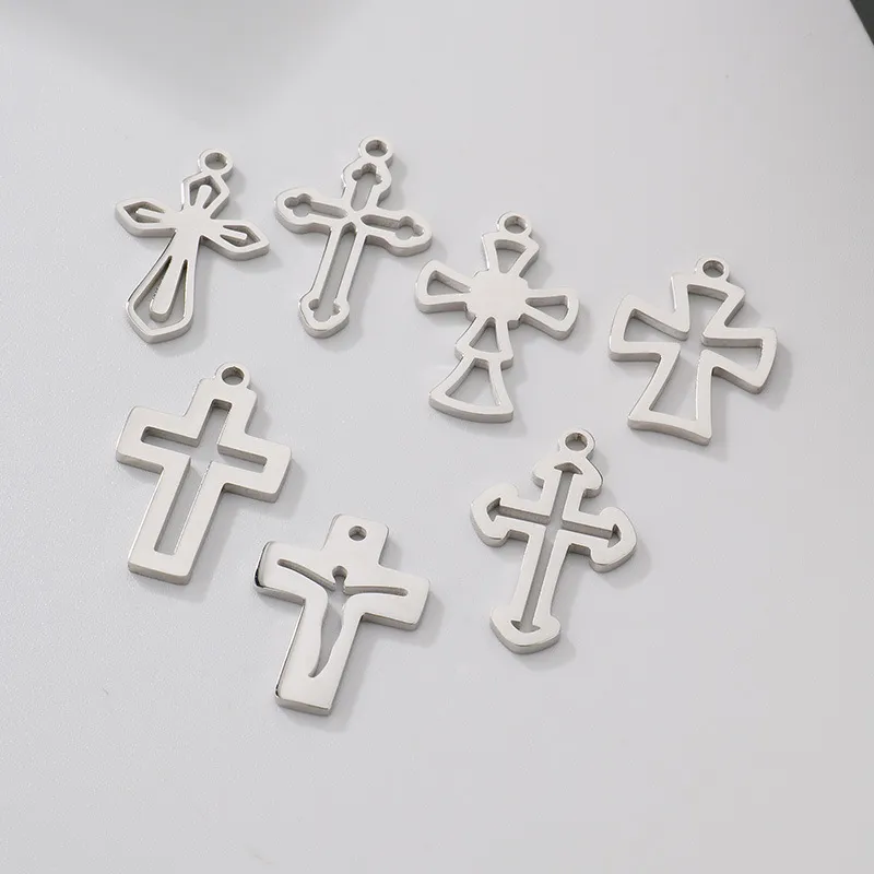 Stainless Steel Hollow Cross Pendant, Personalized Trendy Necklace, DIY Jewelry Accessories