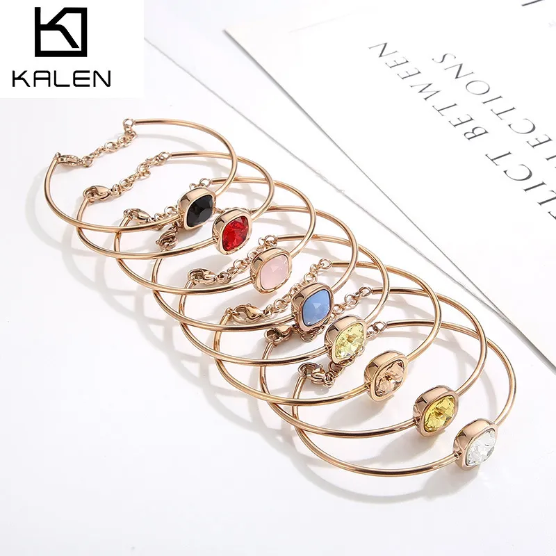 Elegant Multi-Color Zircon Bangle in 18K Gold Stainless Steel Jewelry