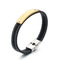 Jewelry Wholesale Men's Trendy Stainless Steel Geometric Curved Plate with Logo Engraved Leather Bracelet