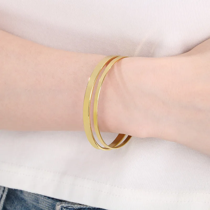 Classic Fashion Plain Circle Smooth Stainless Steel Multi Layer Stacked Polishing Bracelet Jewelry Wholesale