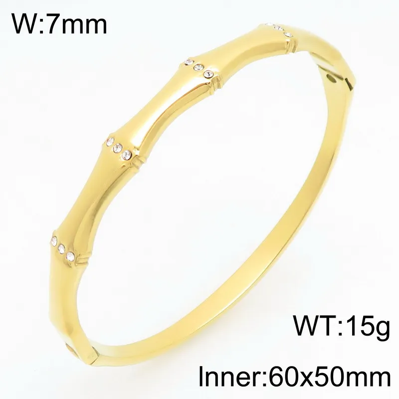 Diamond-Encrusted Bamboo-Shaped Stainless Steel Bracelet, a Unique and Luxurious Starry Heart-Shaped Bangle