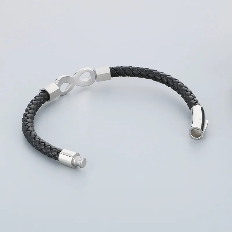 European and American Fashion Stainless Steel Creative 8-Shaped Accessory Men's Woven Leather Rope Bracelet