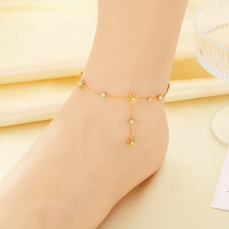 Fresh Sweet Vacuum 18K Gold Plated Stainless Steel Anklet Forest Girl DIY Tassel Foot Chain