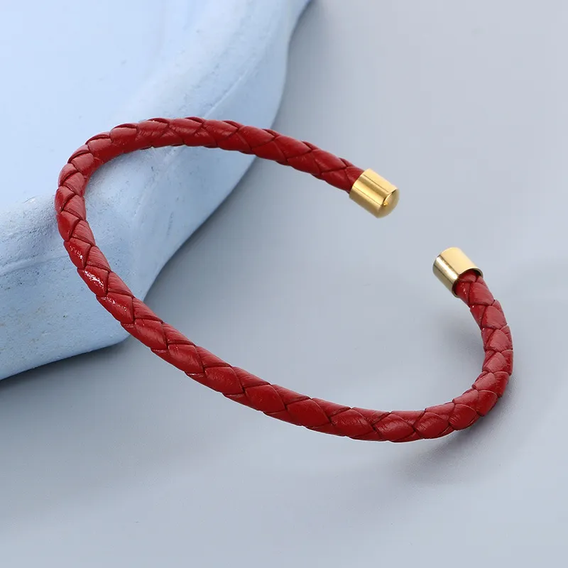 Jewelry Wholesale Niche Design Ins Style Stainless Steel C-Shaped Open Woven Leather Bangle