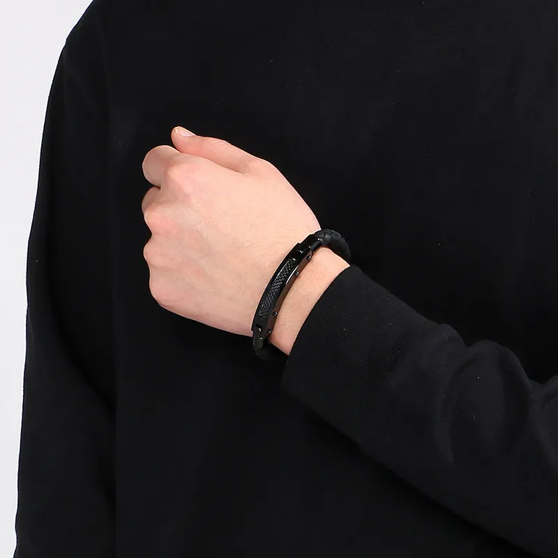 European and American Fashion Personality Stainless Steel Creative Woven Bracelet Men's Leather Bracelet