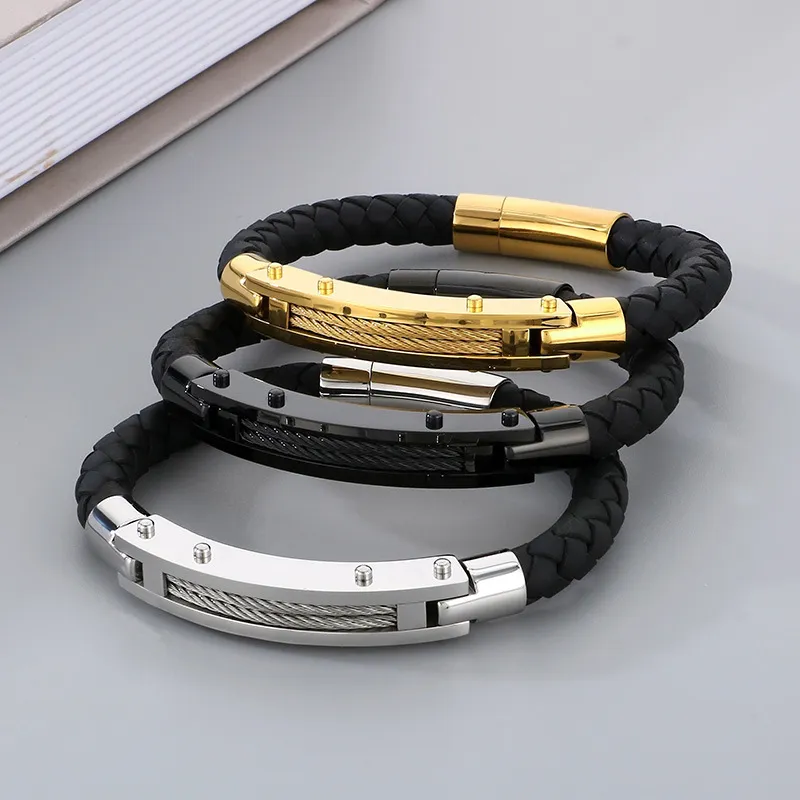 European and American Fashion Personality Stainless Steel Creative Woven Bracelet Men's Leather Bracelet
