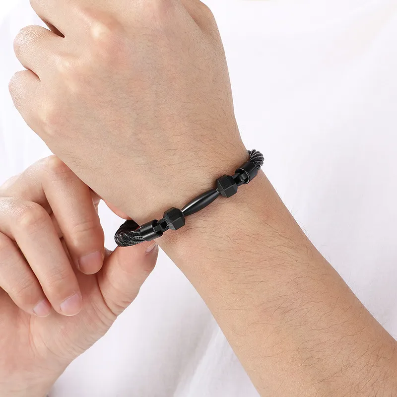 Trendy and Personalized Stainless Steel Creative Barbell Men's Steel Wire Bracelet Jewelry