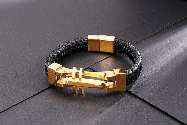 European and American Fashion Stainless Steel Creative Personalized Bullet Head Men's Leather Bracelet