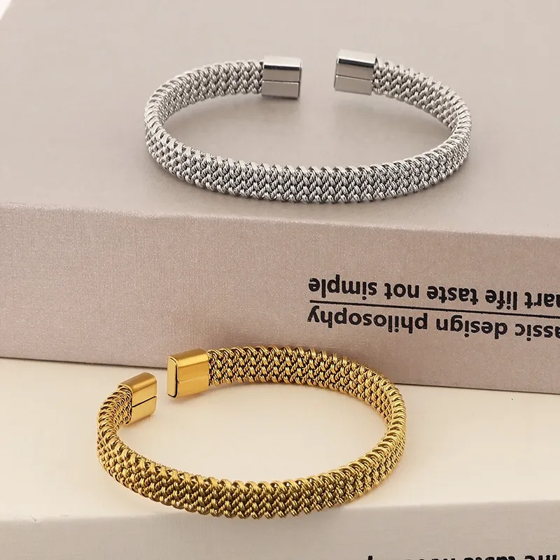 European and American Fashion Personality Stainless Steel Braided C-Shaped Open Temperament Bangle