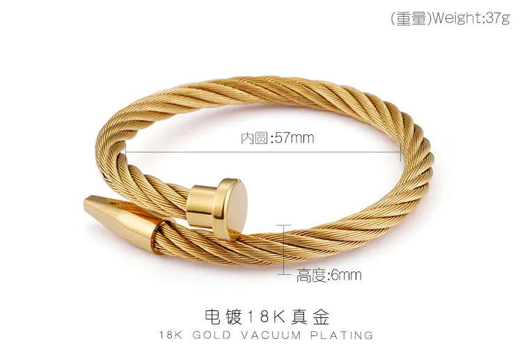 Stainless Steel Nail Shaped Bangle, Personalized Steel Wire Jewelry