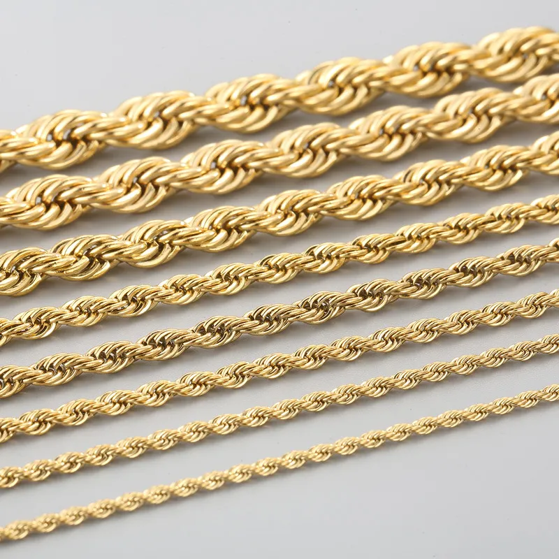 Stainless Steel Fried Dough Twists Chain Vacuum Plating Gold Necklace Fashion Hip Hop Jewelry