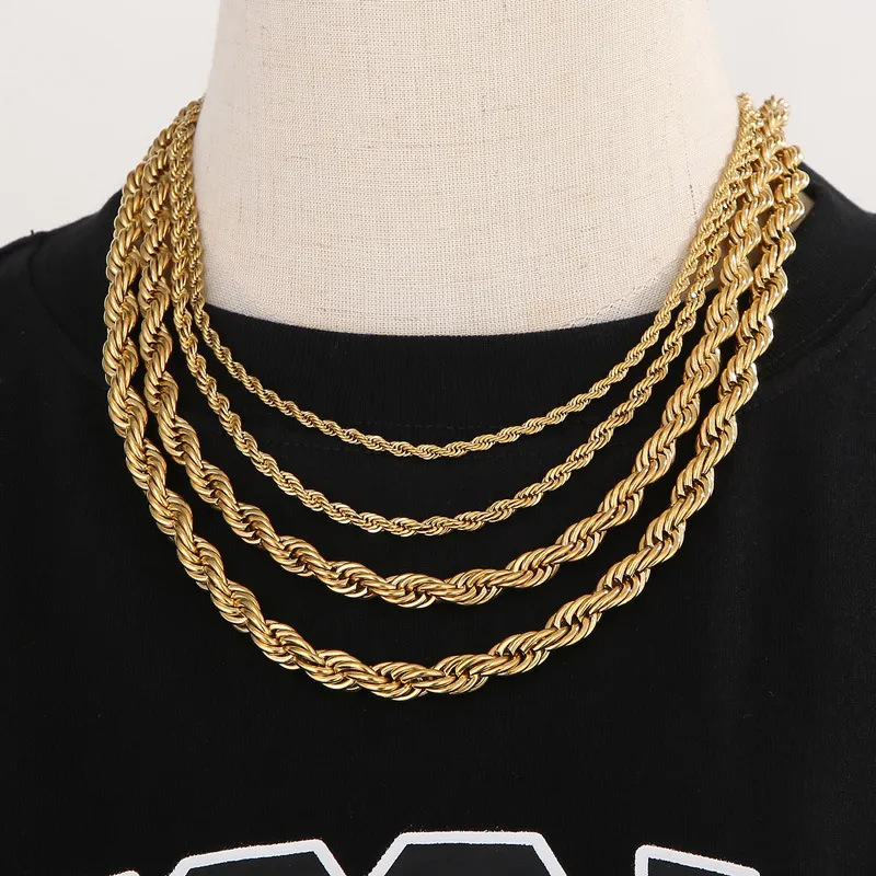 Simple Style Stainless Steel Multi Size Necklace Fried Dough Twists Rope Chain Lovers Necklace