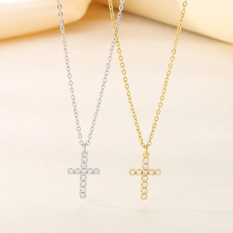 Fashion Rhinestone Cross Clavicle Chain Ins Starry Sky Stainless Steel Necklace Wholesale