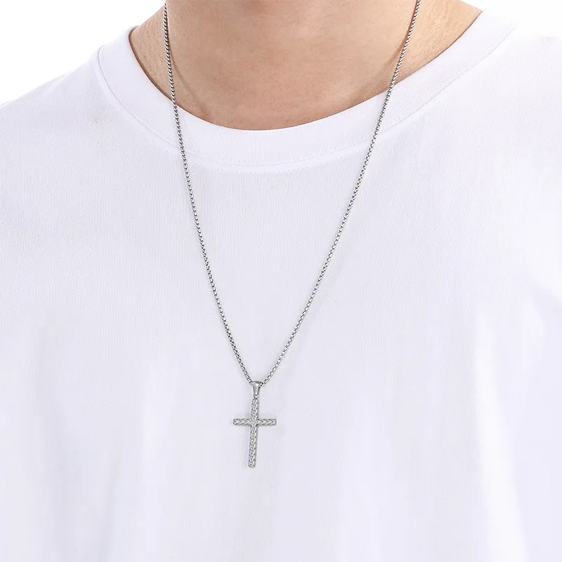 Stainless Steel Jewelry Vintage Wheat Spike Cross Hip-Hop Necklace