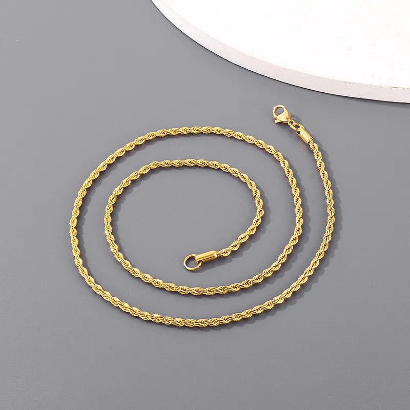 Cross-Border Sweater Chain Accessories, Hip-Hop Vacuum Plated 3mm Fried Dough Twists Chain, Regular Chain, Stainless Steel Necklace for Men and Women
