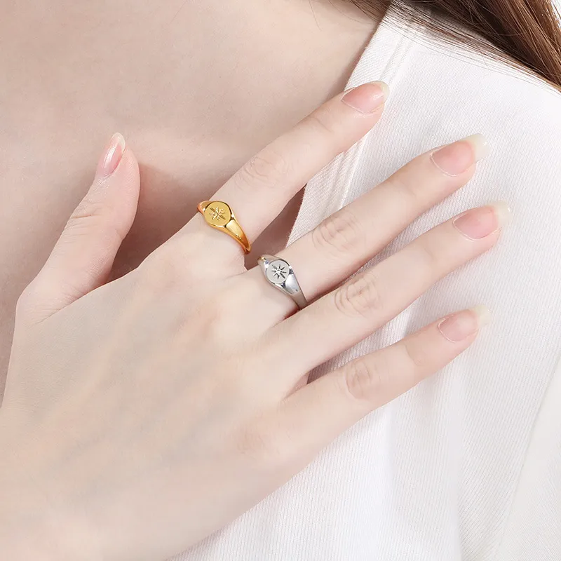 Smooth Octagonal Star Ring Stainless Steel 18K Gold-Plated Ring