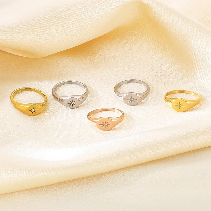 Smooth Octagonal Star Ring Stainless Steel 18K Gold-Plated Ring