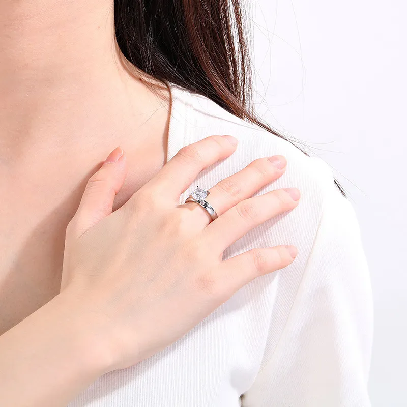 Minimalist Couple Rings 4-Prong Diamond Ring Pair 4mm Polished Stainless Steel Wedding Jewelry